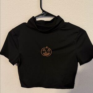 ROMWE Black Crop Top with Pumpkin Design